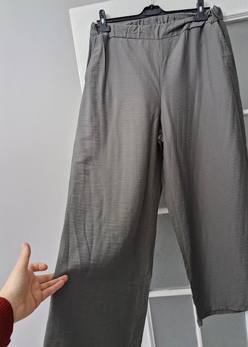 Gri Bol Kesim Keten Kadın Pantolon - Görsel 3