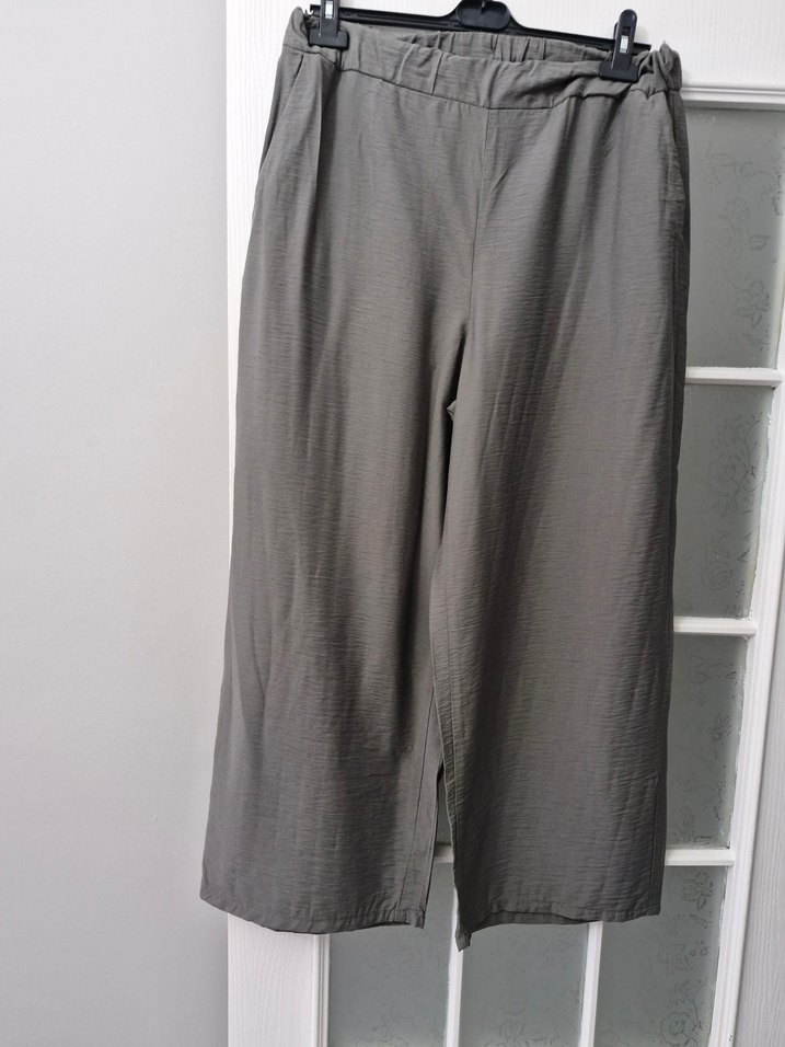 Gri Bol Kesim Keten Kadın Pantolon - Görsel 2