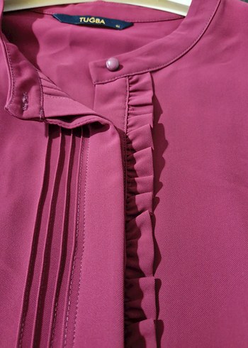 fuşya Pilili Uzun Kollu Kadın Gömlek - Görsel 3