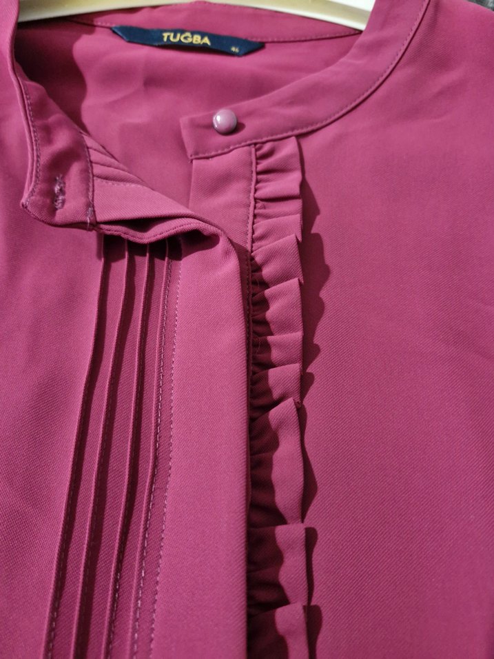 fuşya Pilili Uzun Kollu Kadın Gömlek - Görsel 3