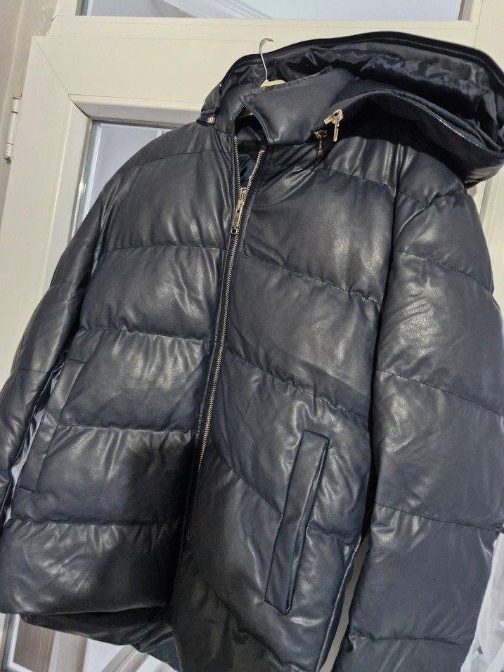 Siyah Deri erkek Kışlık Mont - Görsel 2