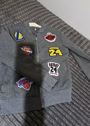 Amblemli Gri Triko erkek Ceket - Görsel 2