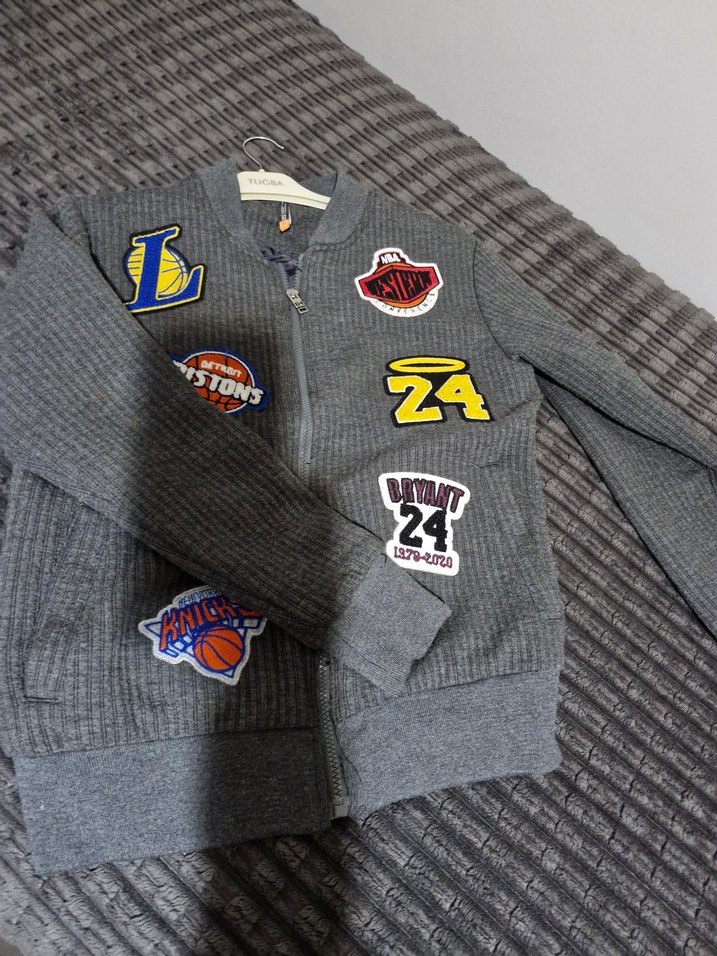 Amblemli Gri Triko erkek Ceket - Görsel 2