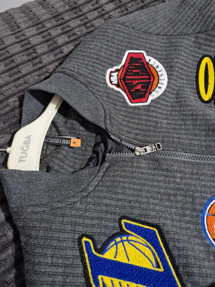 Amblemli Gri Triko erkek Ceket - Görsel 3