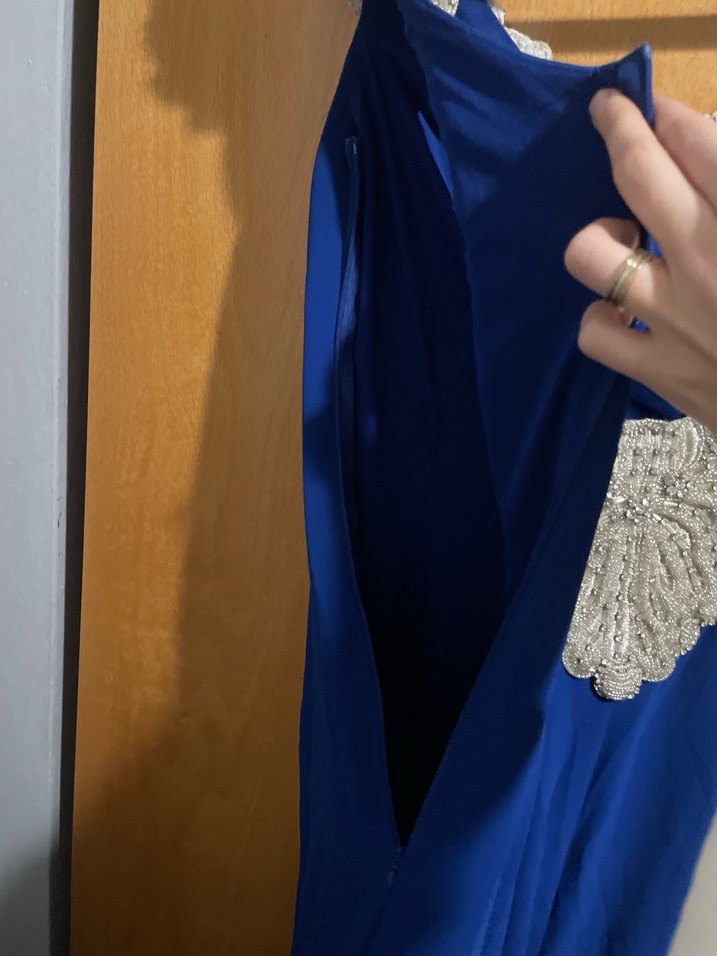 Mavi İşlemeli Payetli Uzun Abiye Elbise - Görsel 5