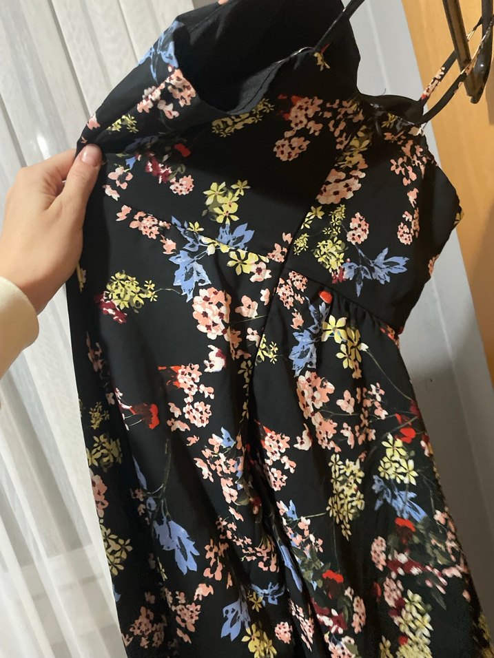 Çiçek Desenli Askılı Midi Elbise - Görsel 2