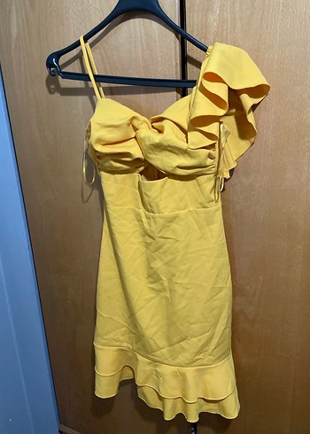Sarı Drapeli Kadın elbise - Görsel 3