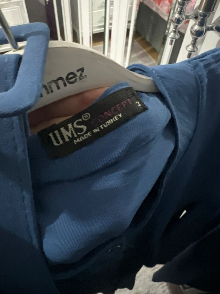 Uzun Kollu Mavi Fırfırlı Kadın Tunik pantolon takım - Görsel 5