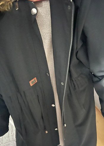 Siyah Uzun Kadın mont Kürklü Kapüşon - Görsel 6