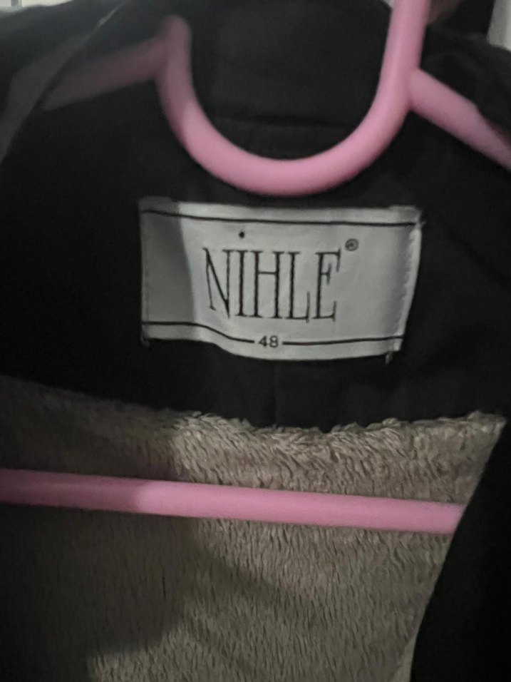 Siyah Uzun Kadın mont Kürklü Kapüşon - Görsel 4