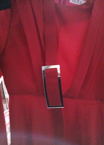 Kırmızı V Yakalı tunik pantolon takim - Görsel 2