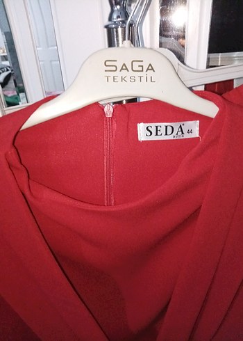 Kırmızı V Yakalı tunik pantolon takim - Görsel 4