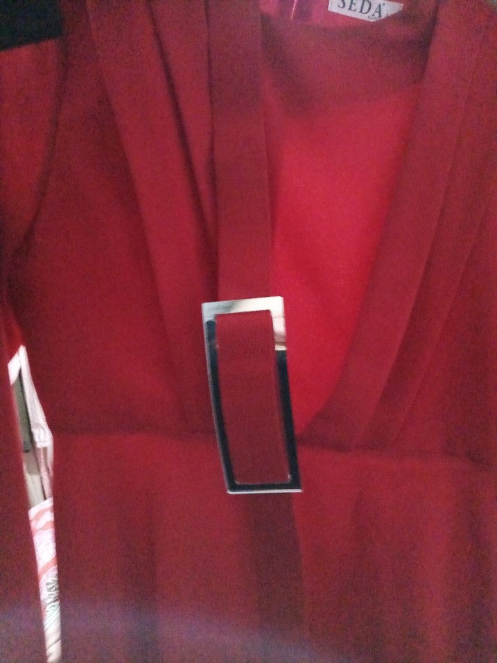 Kırmızı V Yakalı tunik pantolon takim - Görsel 2