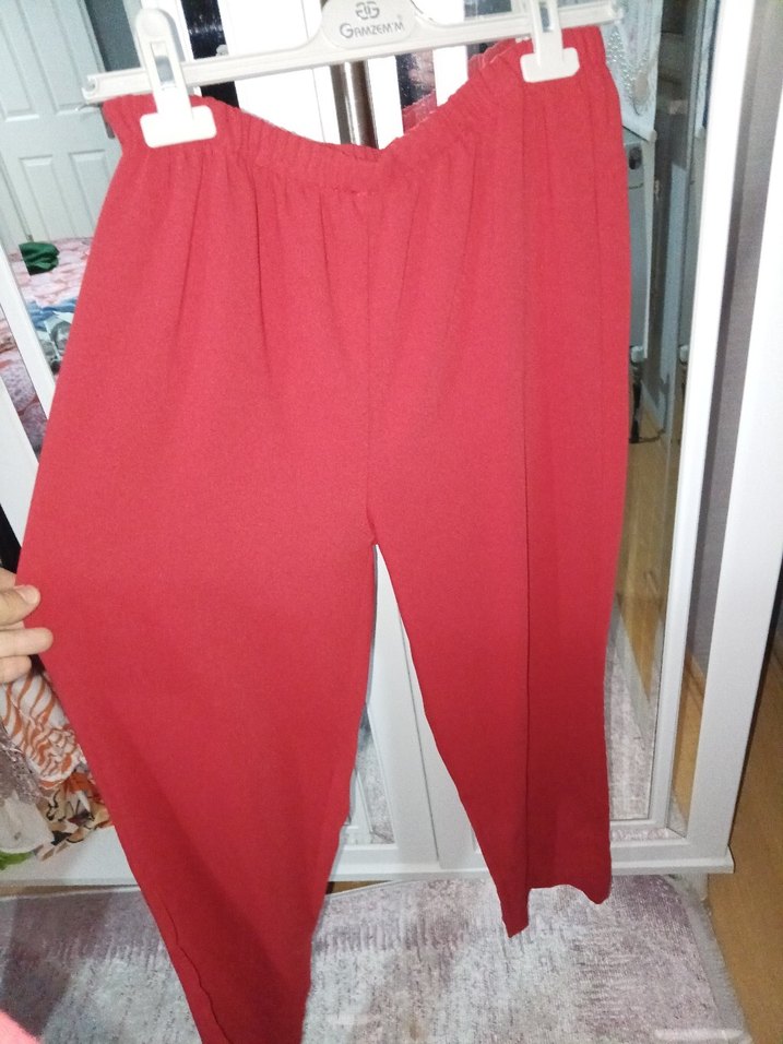 Kırmızı V Yakalı tunik pantolon takim - Görsel 5