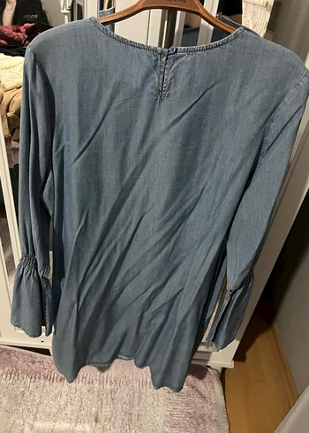 Gri Kadın Uzun Kollu Salaş Denim Tunik - Görsel 3