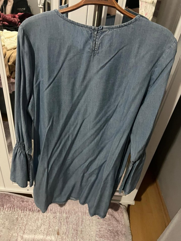 Gri Kadın Uzun Kollu Salaş Denim Tunik - Görsel 3