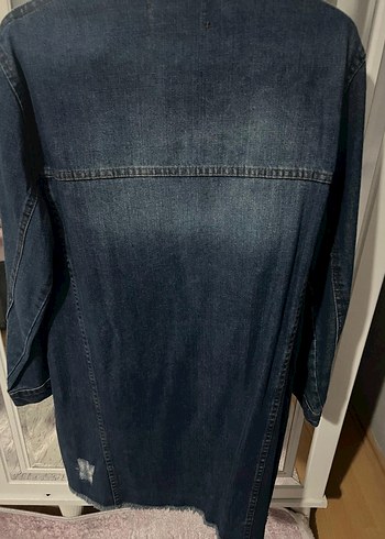 Düğmeli Mavi Midi Denim Ceket - Görsel 4