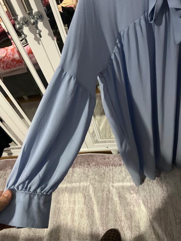 mavi Uzun Drapeli Kadın tunik - Görsel 3