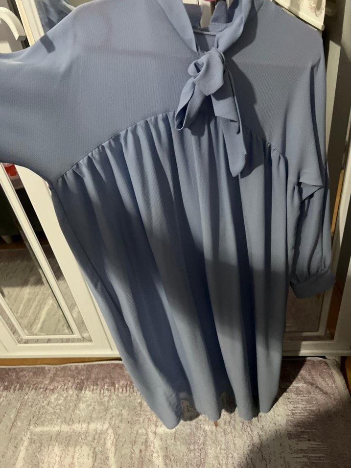 mavi Uzun Drapeli Kadın tunik - Görsel 2