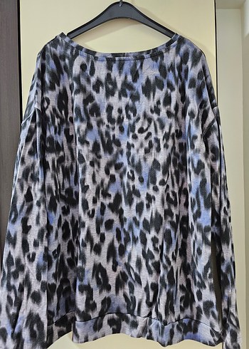 Gri Leopar Desenli Uzun Kollu Kadın Sweatshirt - Görsel 4