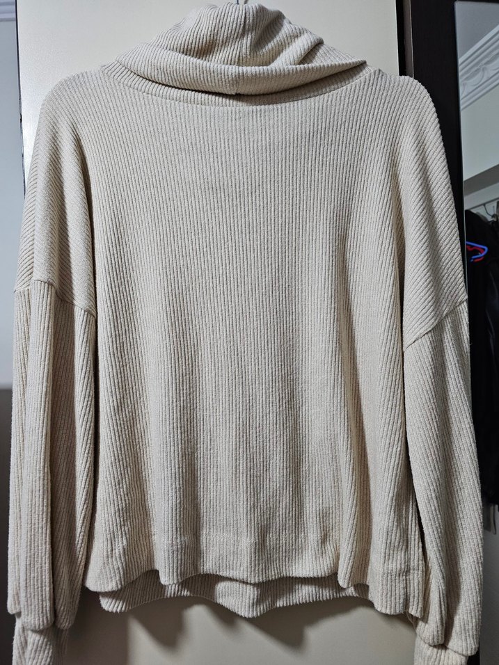 Kadın Bej Yüksek Yakalı İnce Triko Kazak - Görsel 4