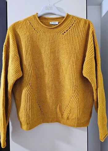 Sarı Örgü Kadın Kazak - Görsel 2