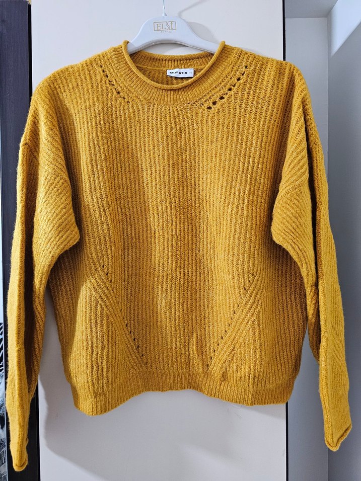 Sarı Örgü Kadın Kazak - Görsel 2