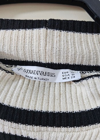 Beyaz Gri Çizgili Örgü Kadın Kazak - Görsel 2