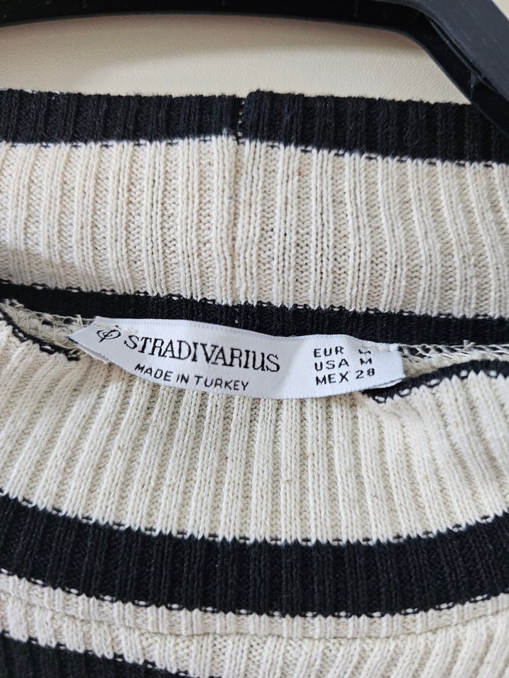 Beyaz Gri Çizgili Örgü Kadın Kazak - Görsel 2