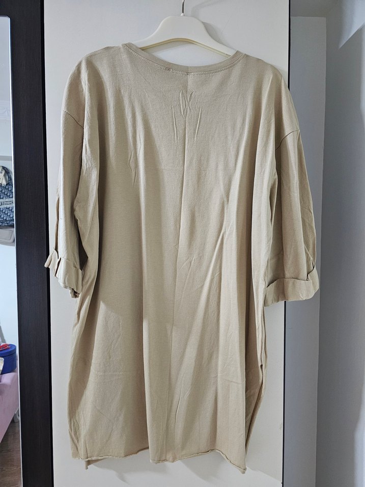 Uzun Kesim Renkli Baskılı Kadın Oversize Tişört - Görsel 5