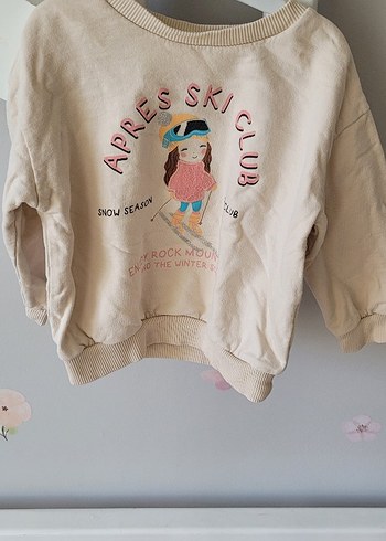 Bej Baskılı Kız Sweatshirt
