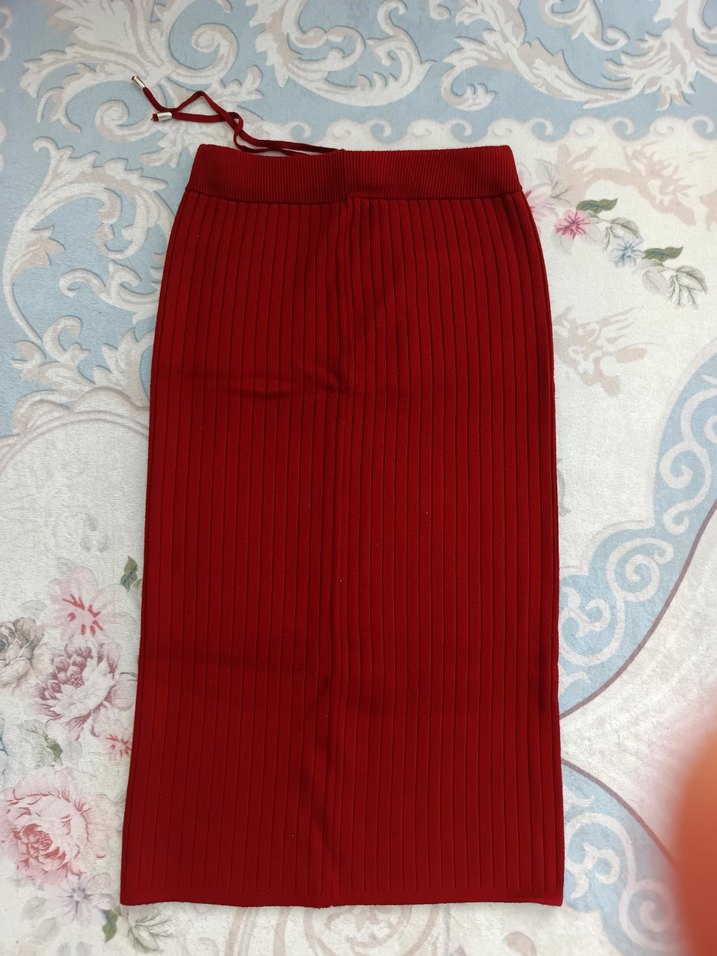 Bordo Fitilli Triko Uzun Etek - Görsel 4