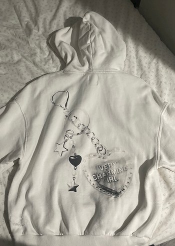 Beyaz Kapüşonlu Rahat Kesim Sweatshirt - Görsel 2