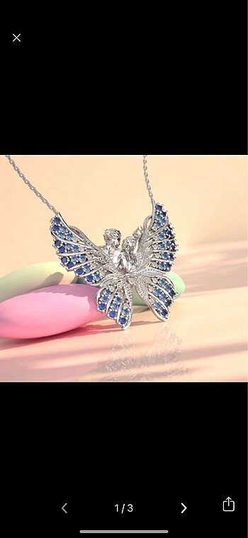 Kelebek rüyası Aqua geçişli gümüş kolye
