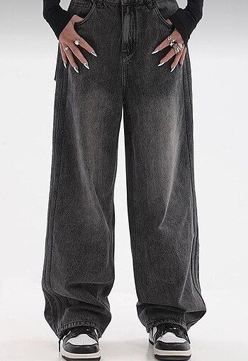 Vintage Siyah Yıkamalı Baggy Jean