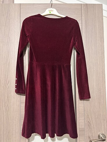 s Beden bordo Renk Kadife elbise