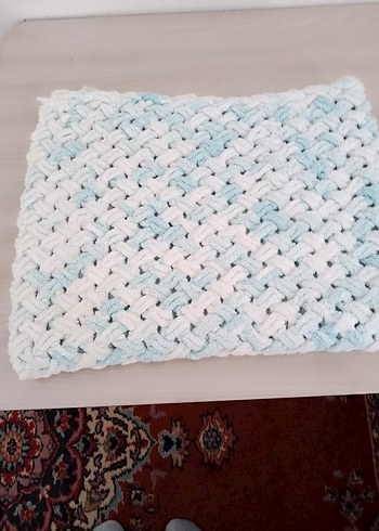 Pastel Mavi Örgü Çocuk Battaniyesi - Görsel 2