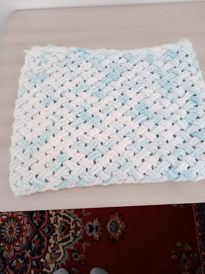 Pastel Mavi Örgü Çocuk Battaniyesi - Görsel 2