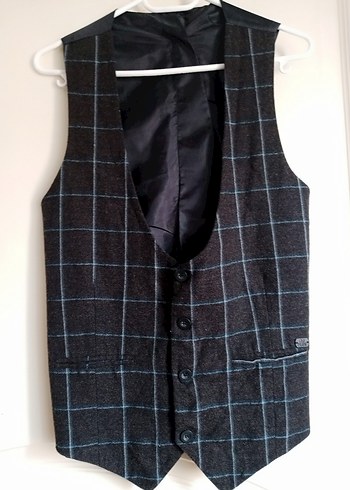 Düğmeli Erkek Gri Kareli Yelek - Görsel 2