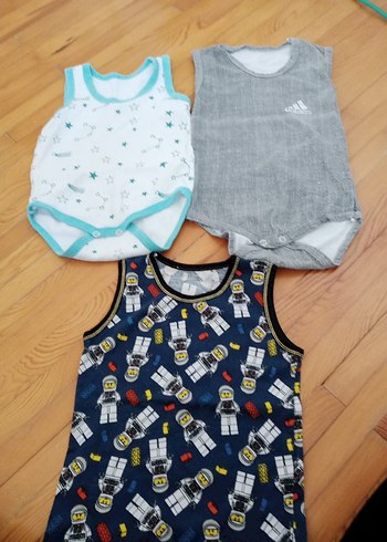 Gri ve Baskılı Askısız Bebek Body Seti