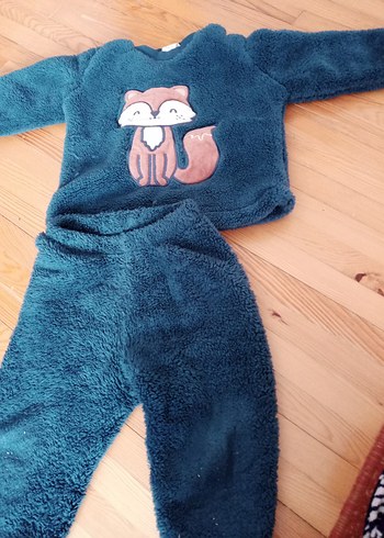 Koyu Mavi Erkek Çocuk Peluş Pijama Takımı