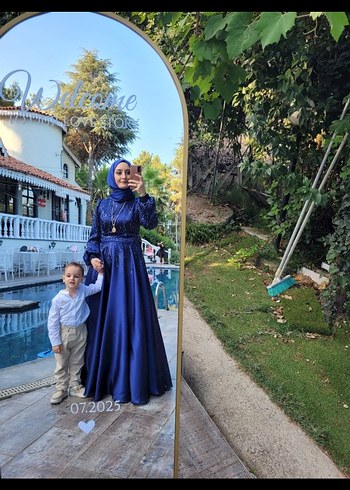 Lacivert Tesettür Abiye Elbise - Görsel 2