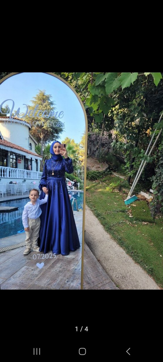 Lacivert Tesettür Abiye Elbise - Görsel 2