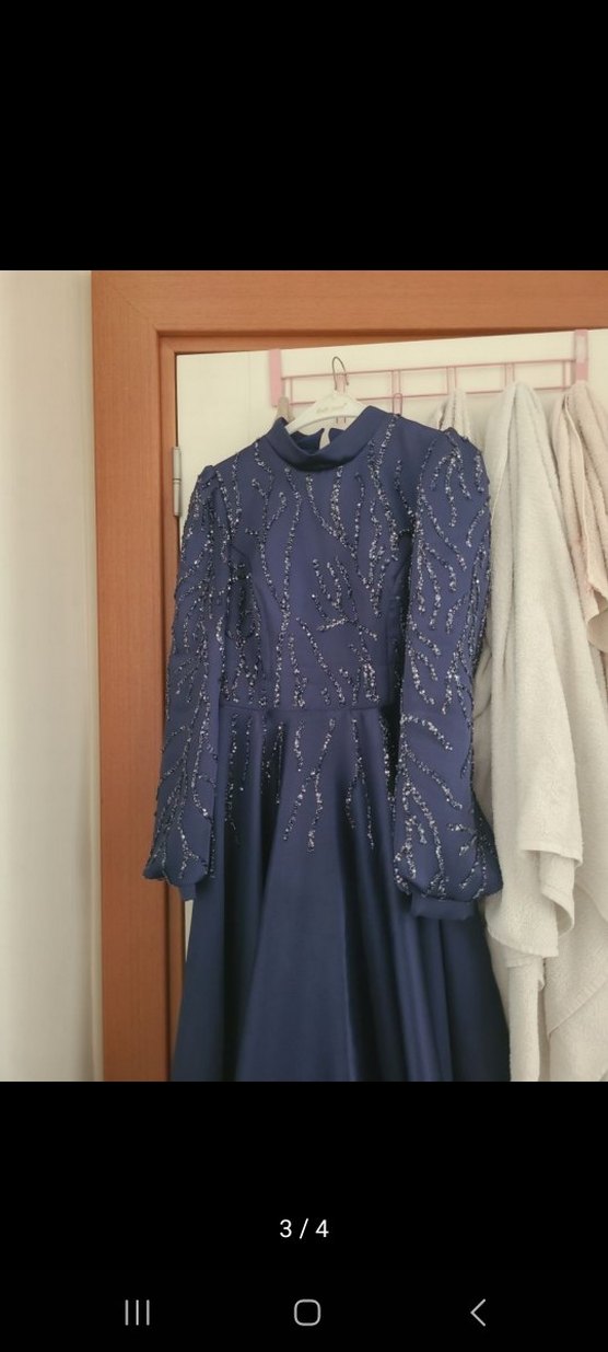 Lacivert Tesettür Abiye Elbise - Görsel 3