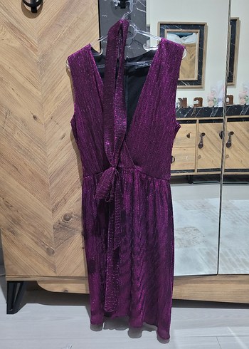 Mor Pilili Midi Abiye Elbise - Görsel 2