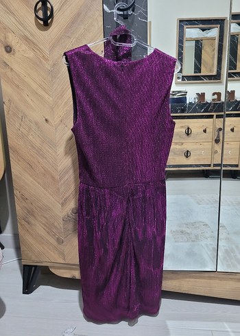 Mor Pilili Midi Abiye Elbise - Görsel 3