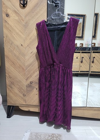 Mor Pilili Midi Abiye Elbise - Görsel 4