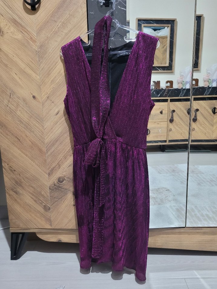 Mor Pilili Midi Abiye Elbise - Görsel 2