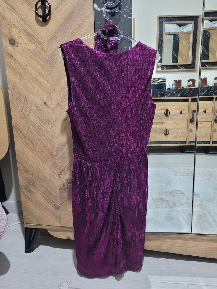 Mor Pilili Midi Abiye Elbise - Görsel 3