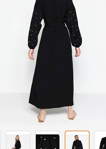 Siyah Uzun Kollu Kemerli Kadın Elbise - Görsel 2